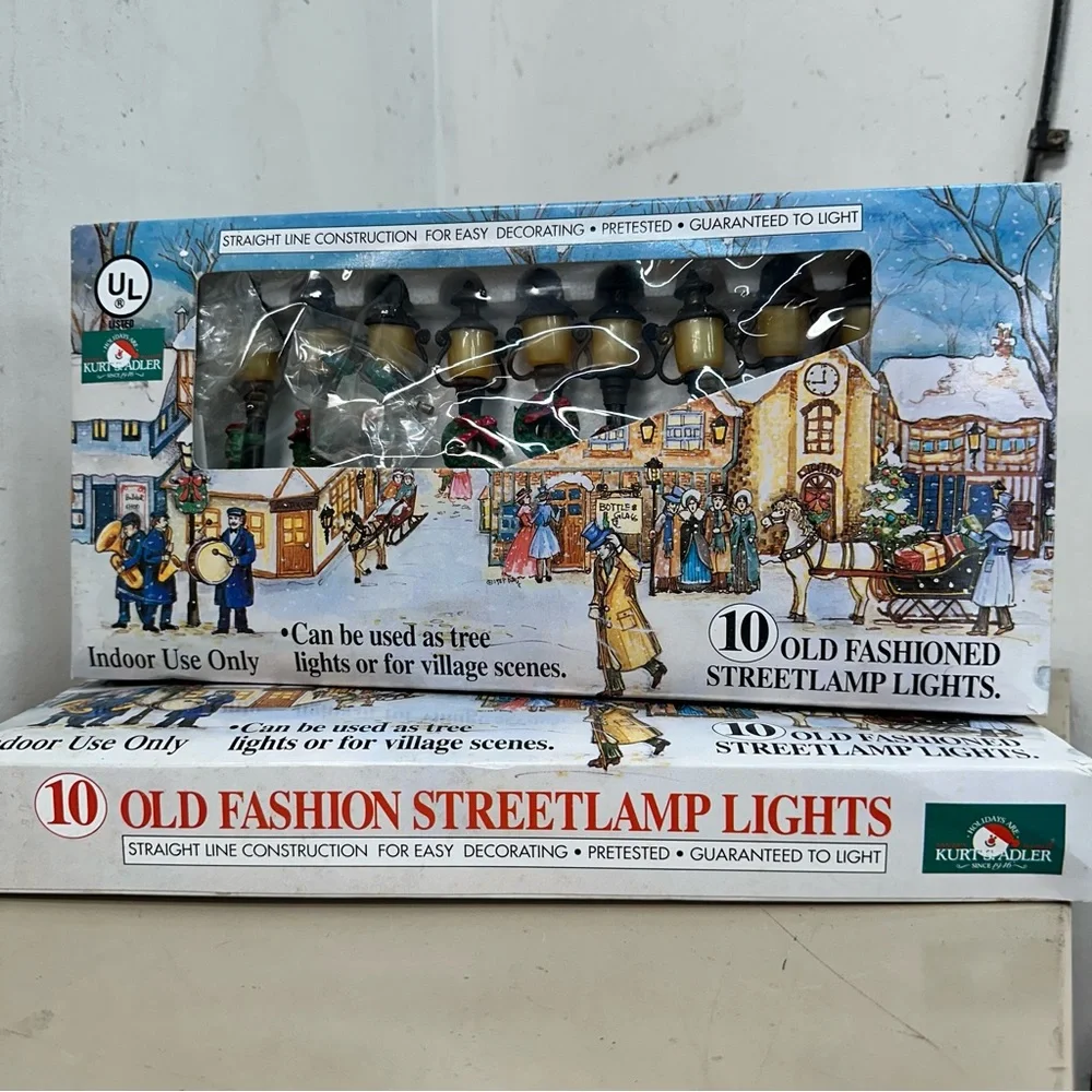Vintage Christmas Lights Kurt Adler Old Fashioned Streetlamp 10 Light String Set